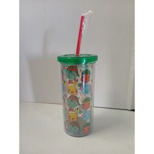 Pokemon 20oz Tumbler w/Lid and Straw - Charmander Squirtle Bulbasaur Pikachu